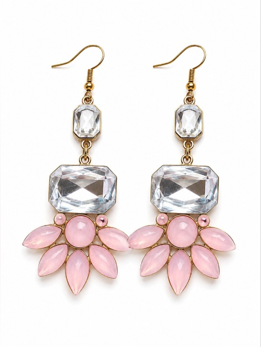 Vintage Gold and Pink Crystal Floral Drop Earrings
